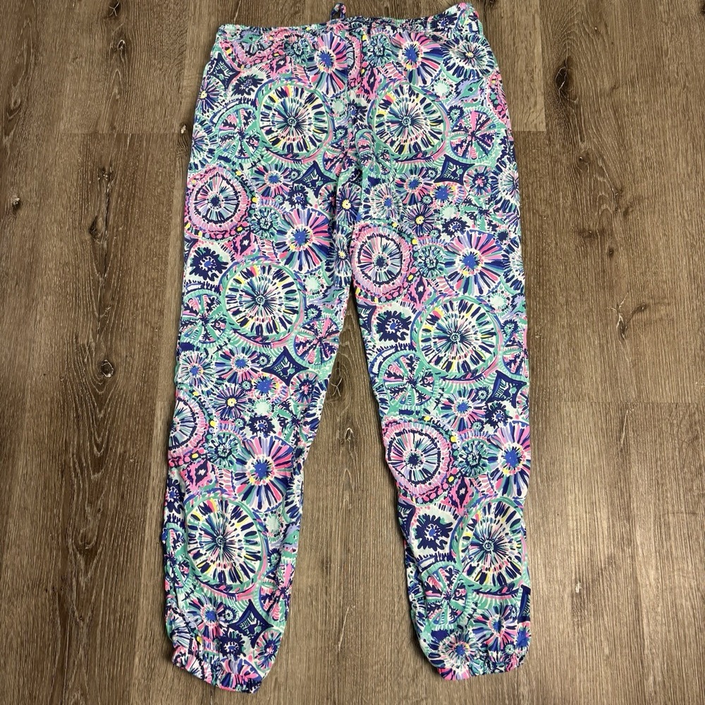 Lilly Pulitzer Piper Jogger Pants M Elastic Waist Tassels Swim Only Print - Picture 2 of 12